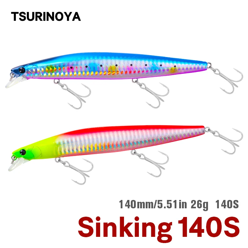 

TSURINOYA DW92 140mm 26g Fishing Lure Sinking Minnow Saltwater Black Bass Pike Long Casting Top Hard Baits Tungsten Wobbler