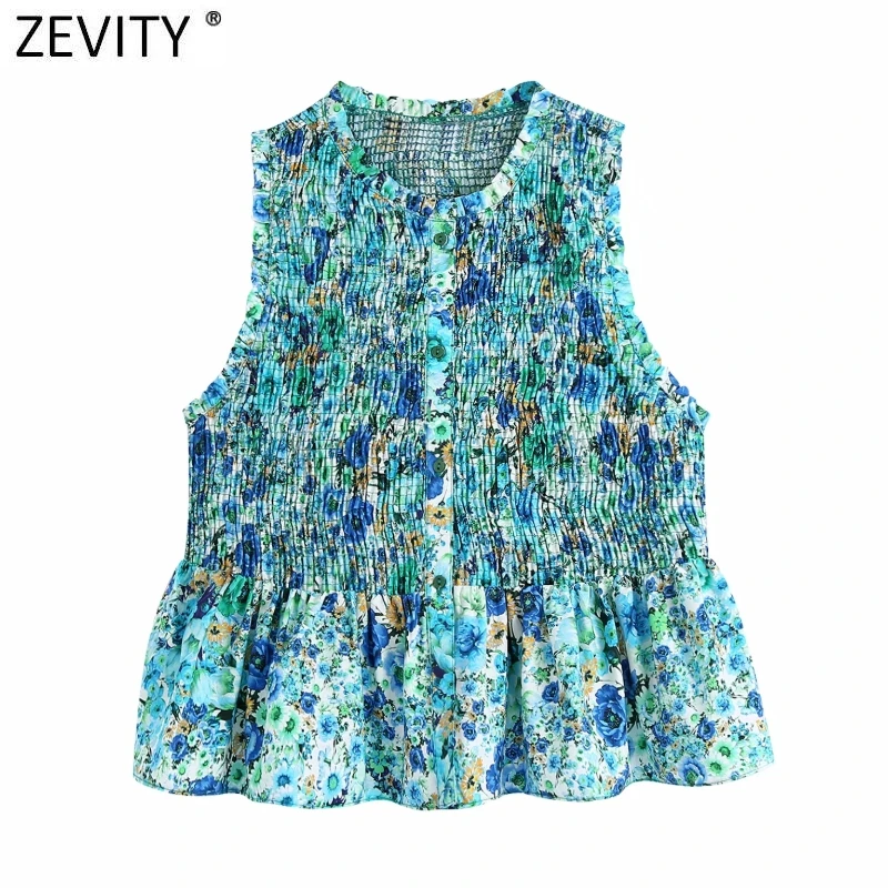 Zevity Women Sweet Floral Print Elastic Slim Short Smock Blouse Female Sleeveless Vest Shirts Chic Hem Ruffles Crop Tops LS9269
Zevity Women Sweet Floral Print Elastic Slim Short Smock Blouse Female Sleeveless Vest Shirts Chic Hem Ruffles Crop Tops LS9269