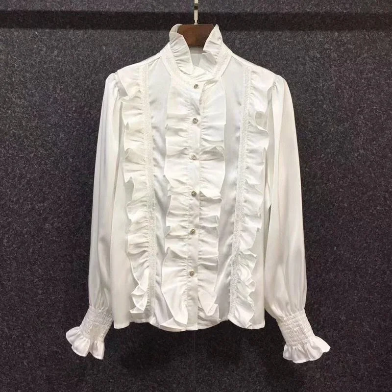 High Quality Women's Blouse Shirt 2021 Autumn White Black Shirts Ladies Beading Ruffle Deco Long Sleeve White Black Shirts
High Quality Women's Blouse Shirt 2021 Autumn White Black Shirts Ladies Beading Ruffle Deco Long Sleeve White Black Shirts