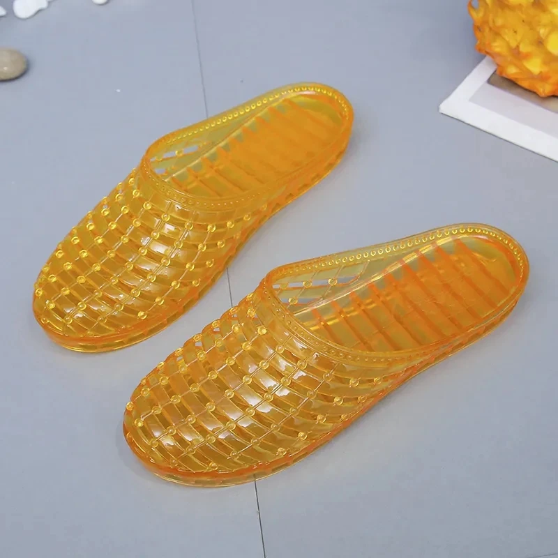 Closed Toe Hollow Out Jelly Slippers Women's Flat Mules Cute Slides Shoes Woman Summer Beach Shoes Indoor Shower Btch Slippers