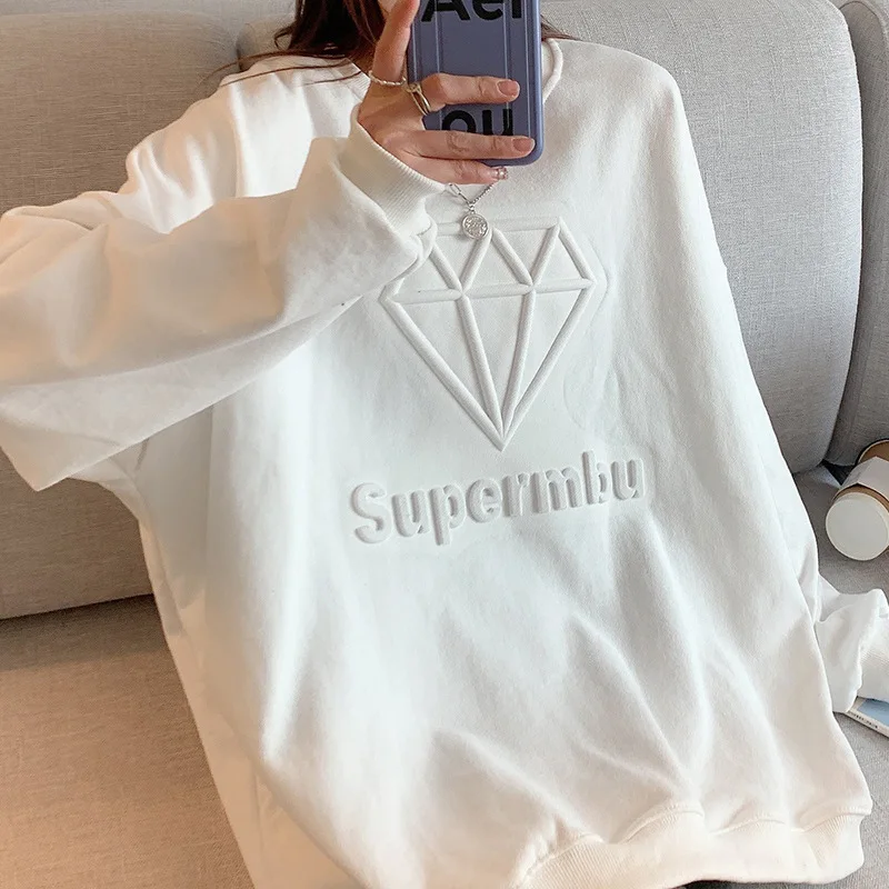 Spring and Autumn Thin Three-Dimensional Hot Press Diamond Letters Terry Korean Style Loose Plus Size Women's Sweatshirt
Spring and Autumn Thin Three-Dimensional Hot Press Diamond Letters Terry Korean Style Loose Plus Size Women's Sweatshirt