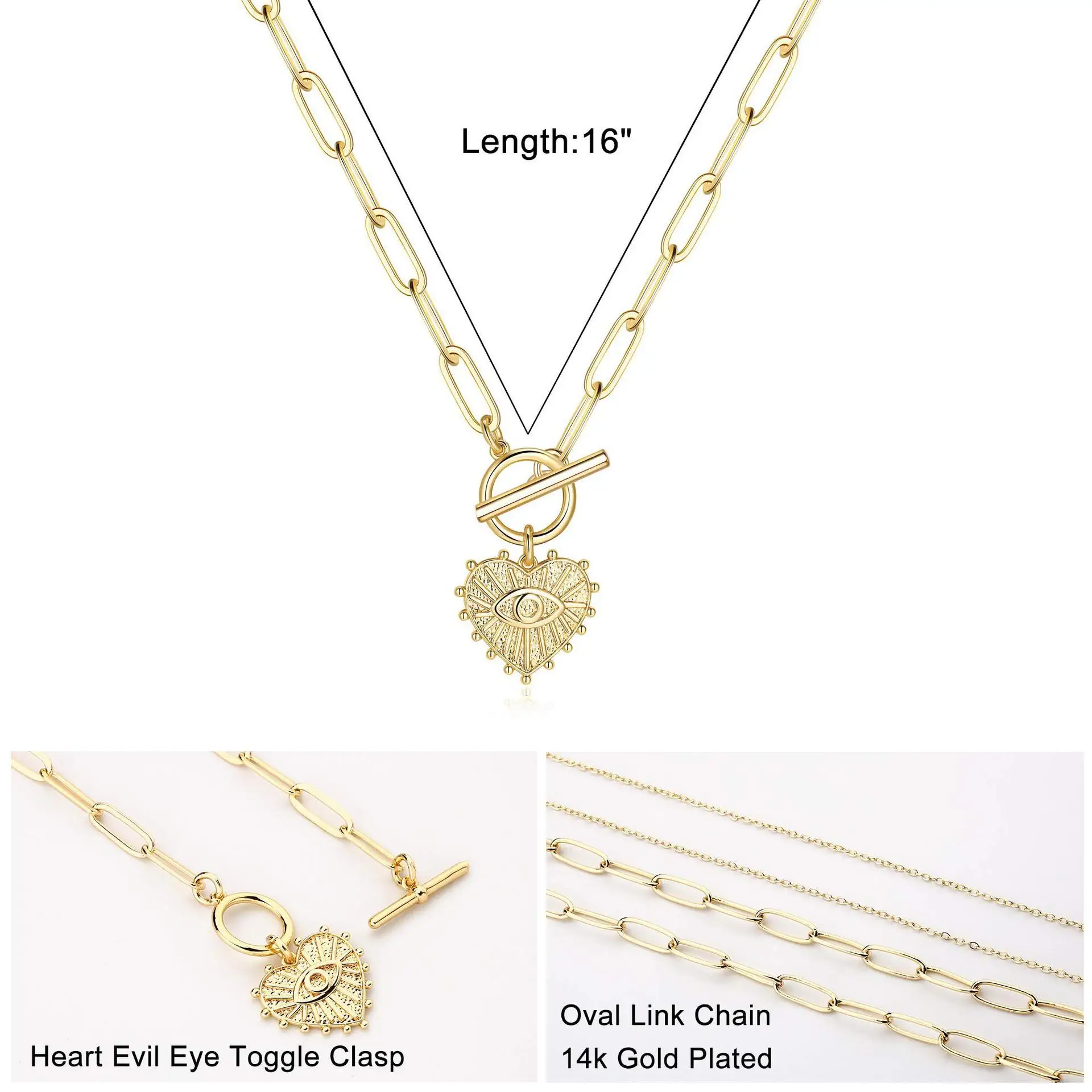 2021 Fashion Trendy Jewelry Heart Shaped Charm Pendant Paperclip Oval Link Chain Evil Eye Lucky Charm Necklace For Women Female
2021 Fashion Trendy Jewelry Heart Shaped Charm Pendant Paperclip Oval Link Chain Evil Eye Lucky Charm Necklace For Women Female