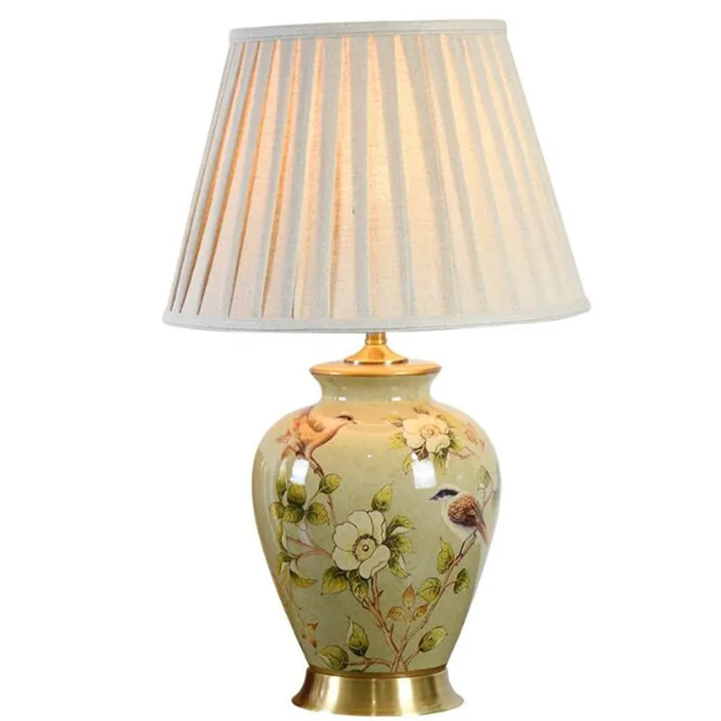 

Modern Pastoral Ceramic Table Lamp for Foyer Bed Room Study Decor Porcelain Flowers Birds Desk Reading Light H 65cm 2505