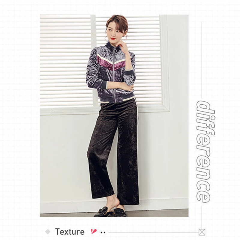 Autumn fashion new color matching baseball uniform temperament soft silky comfortable casual long-sleeved trousers ladies suit 
Autumn fashion new color matching baseball uniform temperament soft silky comfortable casual long-sleeved trousers ladies suit