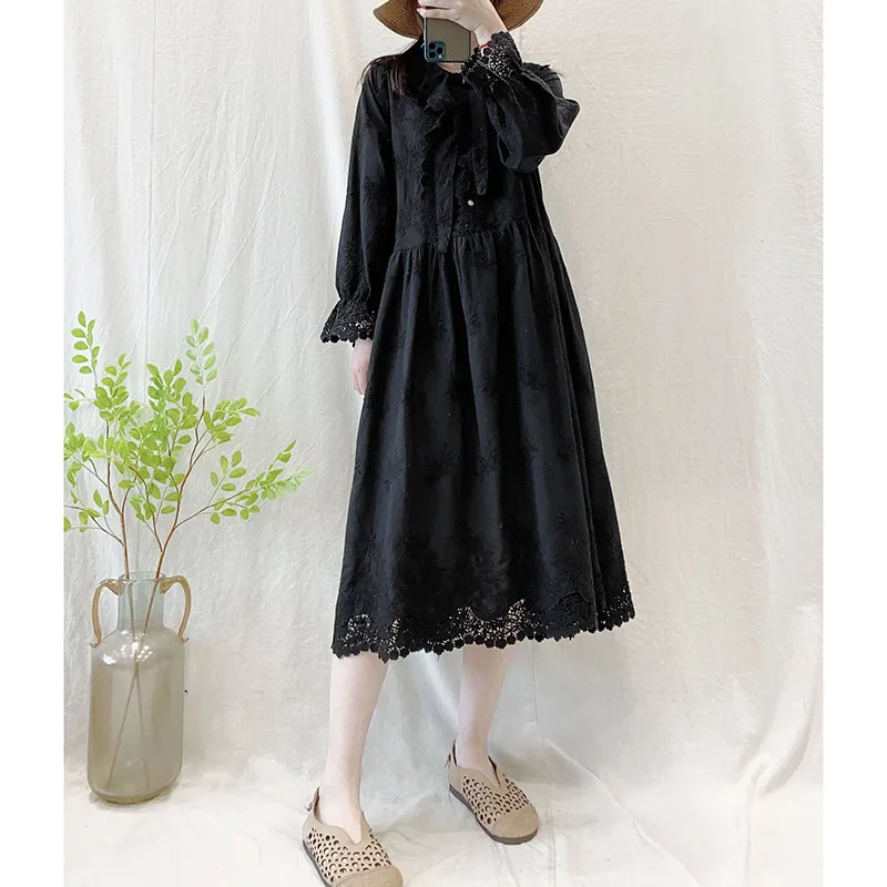 Women Casual Loose Round Neck cotton lace dress Long Sleeve Swing spring elegant Dress
Women Casual Loose Round Neck cotton lace dress Long Sleeve Swing spring elegant Dress