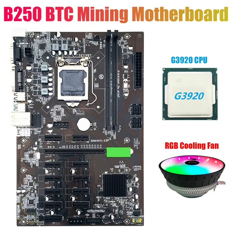 B250 BTC Mining Motherboard with G3920 or G3930 CPU CPU+RGB Fan 12XGraphics Card Slot LGA 1151 DDR4 USB3.0 SATA3.0 for BTC Miner
B250 BTC Mining Motherboard with G3920 or G3930 CPU CPU+RGB Fan 12XGraphics Card Slot LGA 1151 DDR4 USB3.0 SATA3.0 for BTC Miner