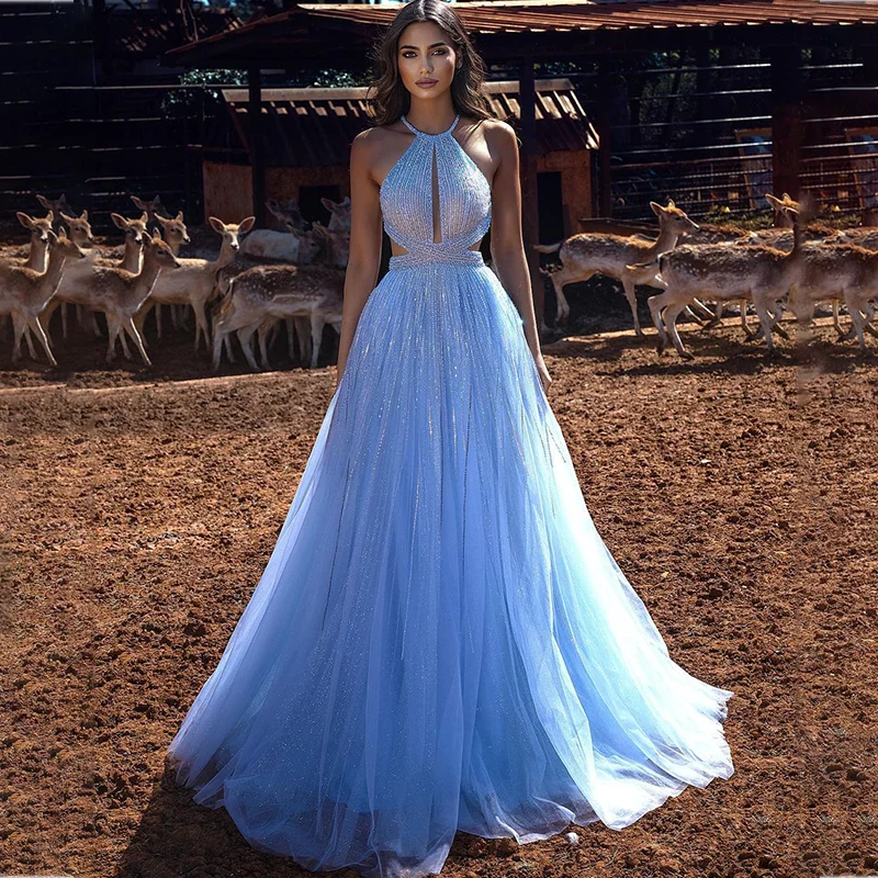 Light Blue Evening Gowns with Beading Lace A Line Sexy Backless Prom Dress Customize Women Formal Vestidos Formais
Light Blue Evening Gowns with Beading Lace A Line Sexy Backless Prom Dress Customize Women Formal Vestidos Formais