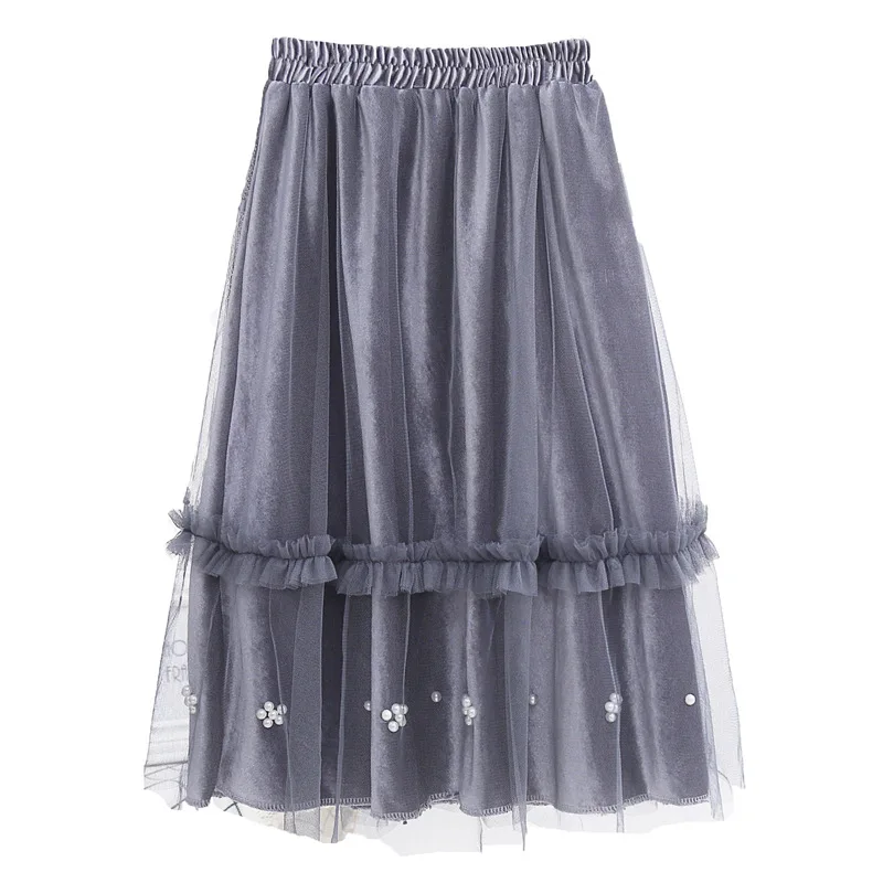 Детские юбки для девочек Осень зима 2020 Детская сетчатая длинная юбка с бисером