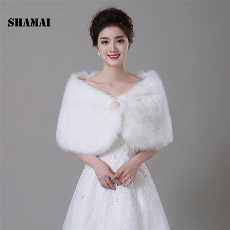 

Elegant Cheap New Ivory Faux Fur Pearl Wedding Wrap Bridal Cape Bridal Wrap Shrug Stole Cape Women wedding Shawl