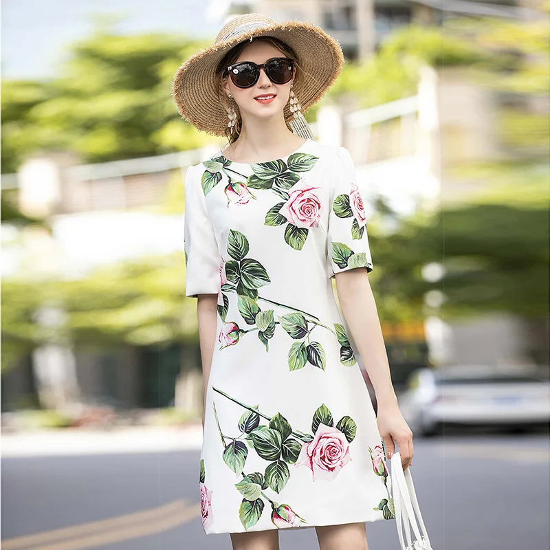 Fashionable Summer Elegant Socialite New Short Sleeve Loose Waist Flower Printing a Word Dress for Women
Fashionable Summer Elegant Socialite New Short Sleeve Loose Waist Flower Printing a Word Dress for Women