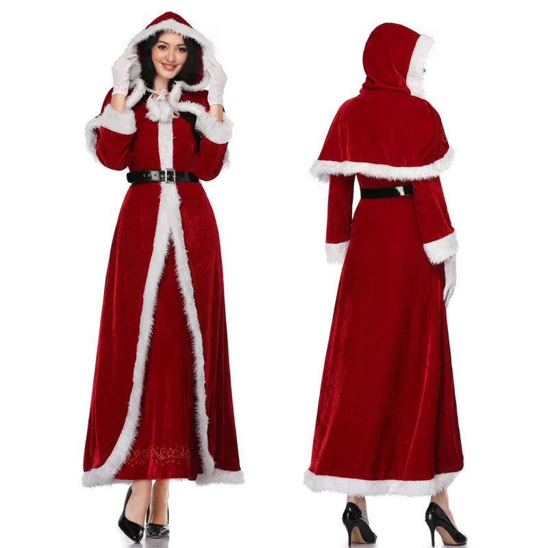 With Hat Bright Red Velvet Robe Christmas Clothes 
With Hat Bright Red Velvet Robe Christmas Clothes