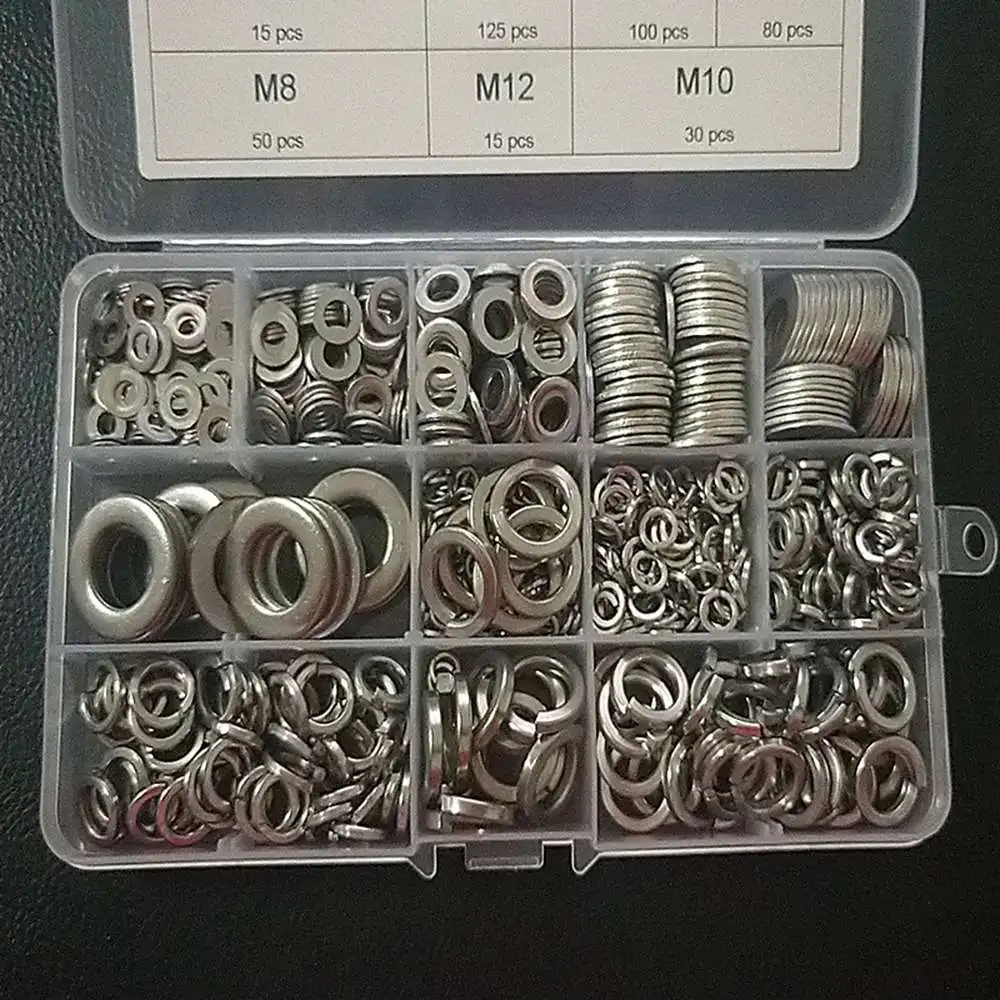800pcs M4-M12 Boxed 304 Stainless Steel Flat Washer Spring Washer Combination Set Hardware Parts
800pcs M4-M12 Boxed 304 Stainless Steel Flat Washer Spring Washer Combination Set Hardware Parts