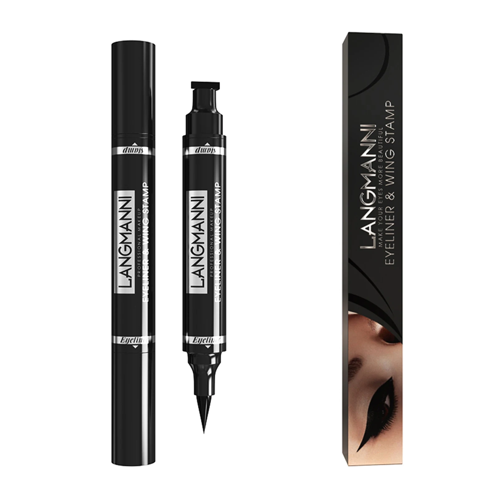 

Langmanni Double Headed Stamp Seal Eyeliner Pen Liquid Eyeliner Pencil Long Lasting Waterproof Quick Dry Natural Eye Makeup