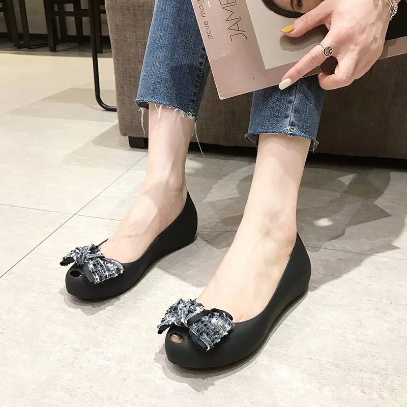 Jelly Shoes Women's Thick-soled Ethnic Style Shoes Flat-bottomed Soft-soled Casual Shoes Sweet Butterfly-knot Women Shoes