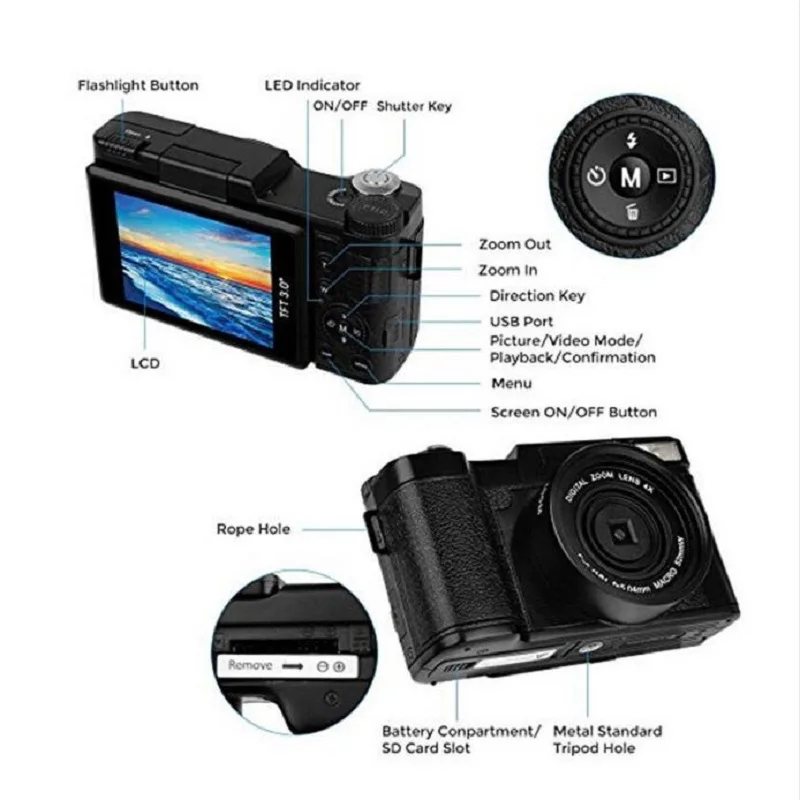Профессиональная цифровая камера 24MP HD CDR2 4 кратный зум с широкоугольным