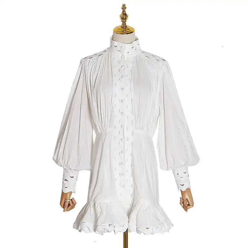 Fashion brand 2021 new collar Lantern Sleeve hollow waist dress with ruffle stitching temperament skirt
Fashion brand 2021 new collar Lantern Sleeve hollow waist dress with ruffle stitching temperament skirt