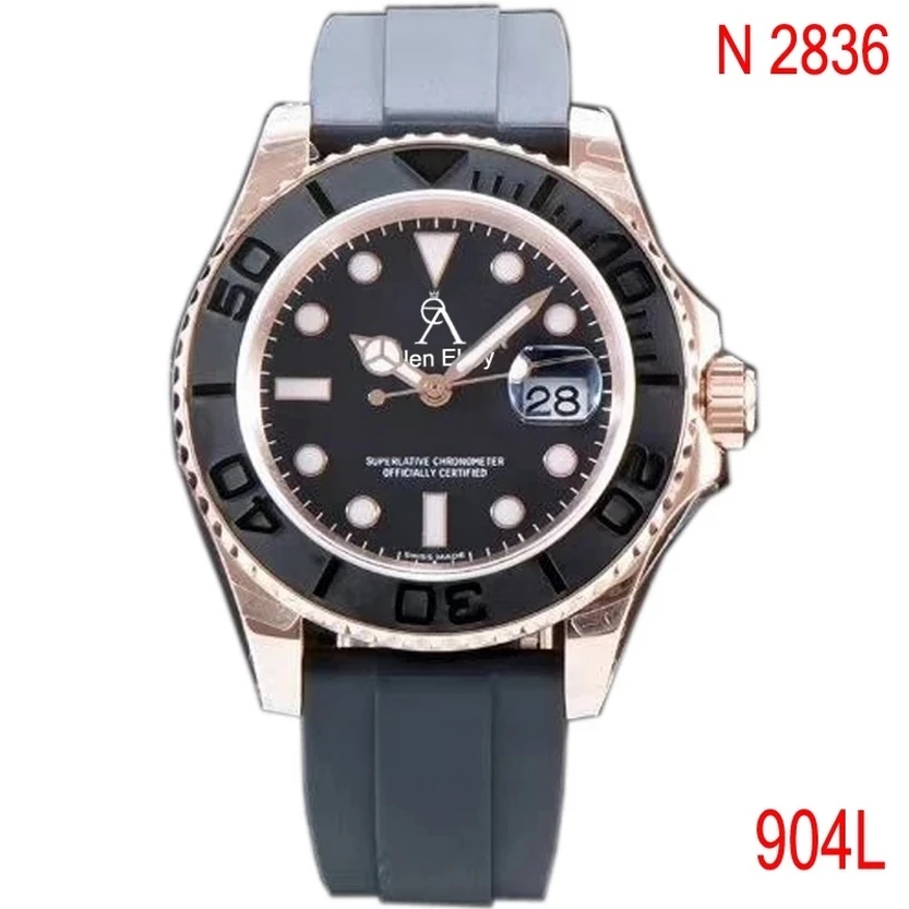

904L Rose Gold luxury Watch Yact-Mastr Mechanical 1:1 Men Ceramic bezel sapphire glass Automatic Watch Diving NOOB ETA 2836 AAA+