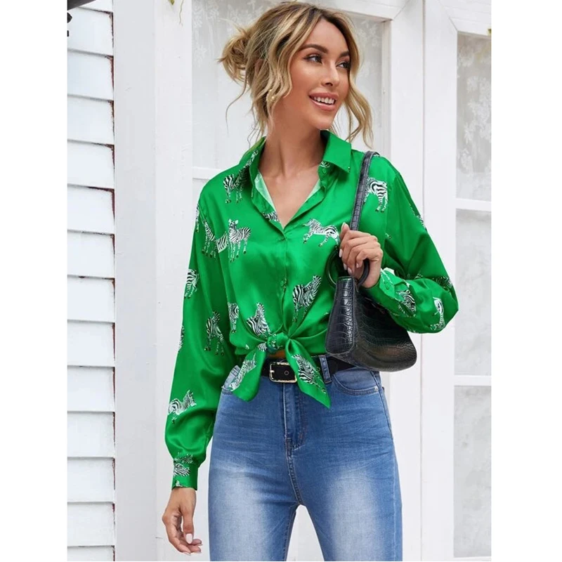 OUSLEE-Zebra Print Satin Blouse for Women, Long Sleeve Shirts, Vintage Office Ladies Tops, New Fashion, Ins, 2021
OUSLEE-Zebra Print Satin Blouse for Women, Long Sleeve Shirts, Vintage Office Ladies Tops, New Fashion, Ins, 2021