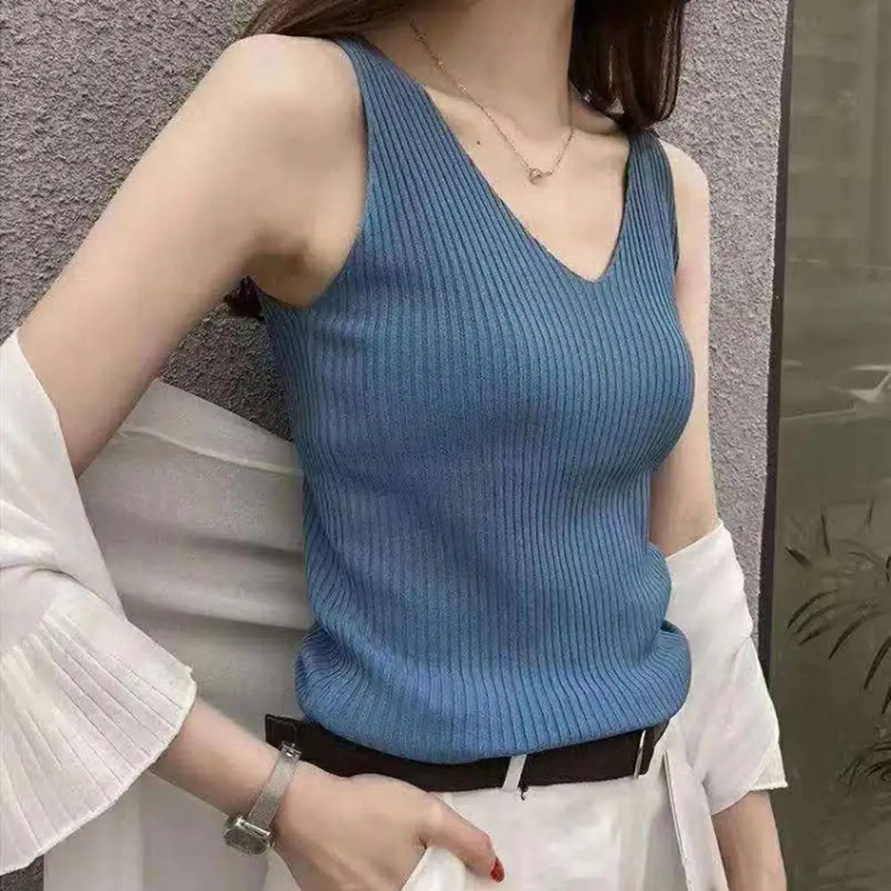 Women Sexy Solid Color Rib bed V Neck Sleeveless Fit Slim Basic Top Camisole Knit Vest High Elastic Camis wholesale
Women Sexy Solid Color Rib bed V Neck Sleeveless Fit Slim Basic Top Camisole Knit Vest High Elastic Camis wholesale