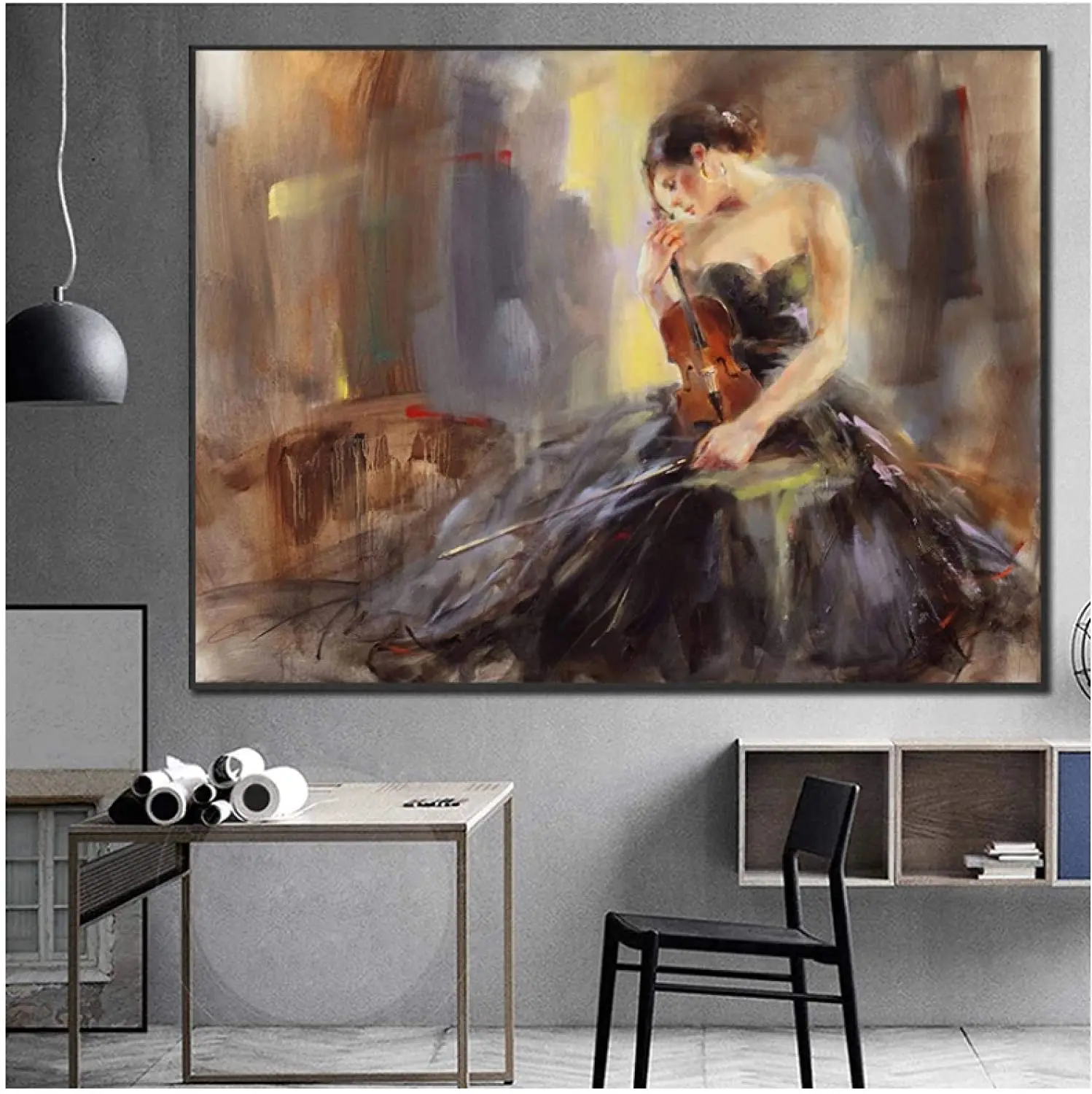 

Картина маслом на холсте абстрактная женщина играть на скрипке Картина маслом Декоративная картина на стену
