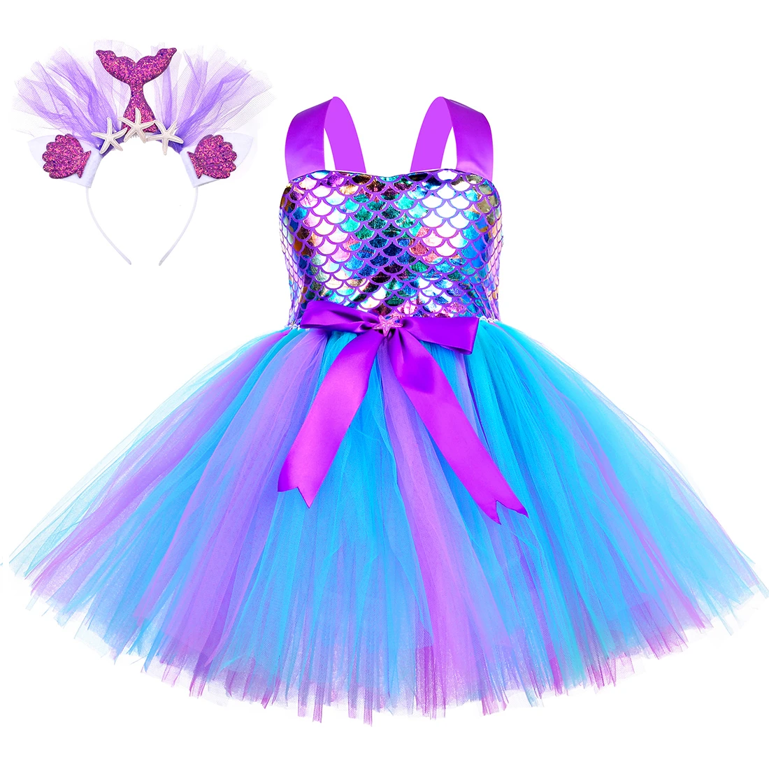 

Платье-Русалка для девочек, детское вечернее платье на день рождения, костюм маленькой принцессы Русалочки на Хэллоуин, Рождество, наряд