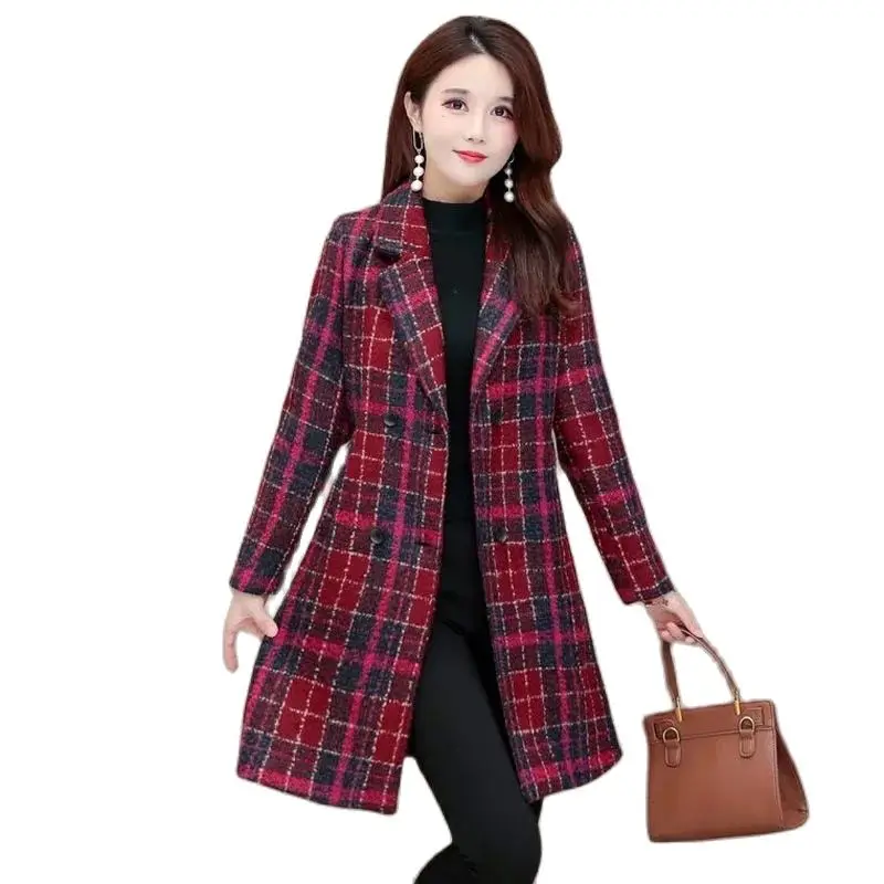 Women's Woolen Coat 2021New Autumn Winter Jacket Mid-Length Slim Women Wool Blended Elegant Double Breasted Plaid Outerwear
Women's Woolen Coat 2021New Autumn Winter Jacket Mid-Length Slim Women Wool Blended Elegant Double Breasted Plaid Outerwear
