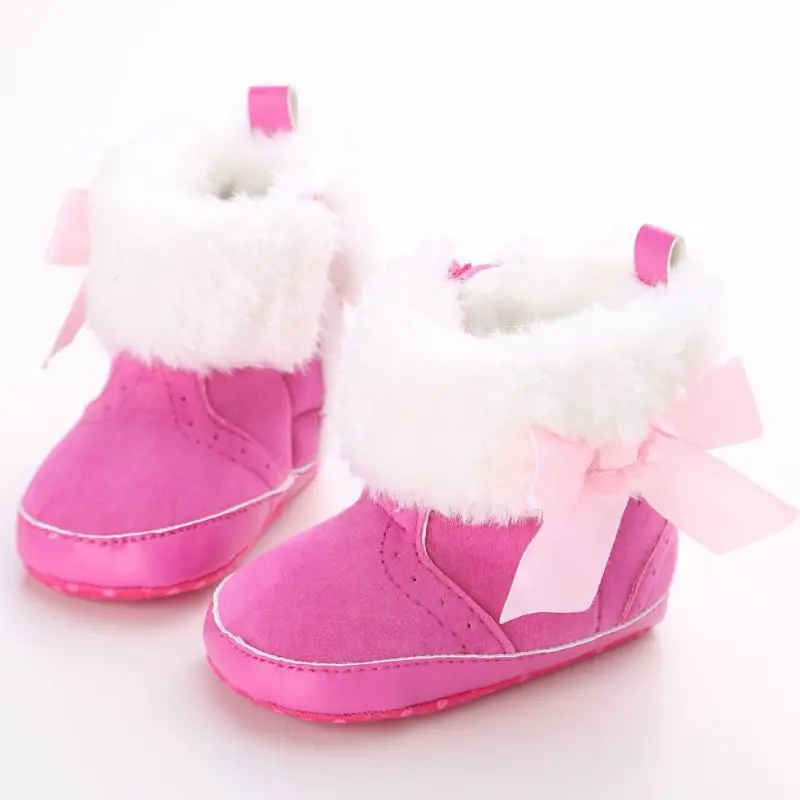 Winter Baby Shoes Newborn Infant Bowknot Fleece Snow Boots Toddler Warm Booties Moccasins TQ