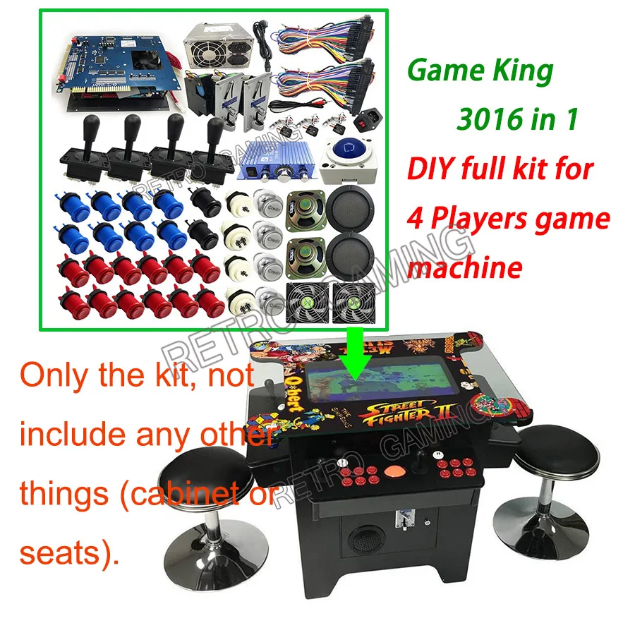 4 players arcade Game King 3016 in 1 Motherboard with jamma cable Happ joystick button coin selector full kit for DIY cabinet
4 players arcade Game King 3016 in 1 Motherboard with jamma cable Happ joystick button coin selector full kit for DIY cabinet