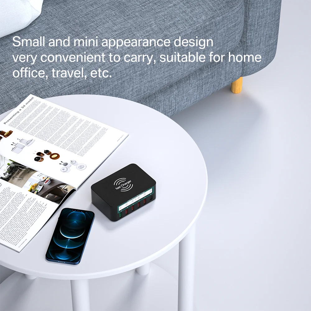 6 Ports USB Charger PD 100W USB Type C Desktop Charging Station Wireless Charger for Mobile Phone Portable Charger Power Adapter
6 Ports USB Charger PD 100W USB Type C Desktop Charging Station Wireless Charger for Mobile Phone Portable Charger Power Adapter