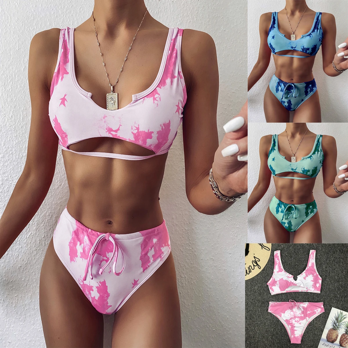 Swimming Suit Sexy Push up Bikinis Set Tie-dye Printing Bathing Suit Swimwear Women Drawstring Swimsuit High Waist Female
Swimming Suit Sexy Push up Bikinis Set Tie-dye Printing Bathing Suit Swimwear Women Drawstring Swimsuit High Waist Female