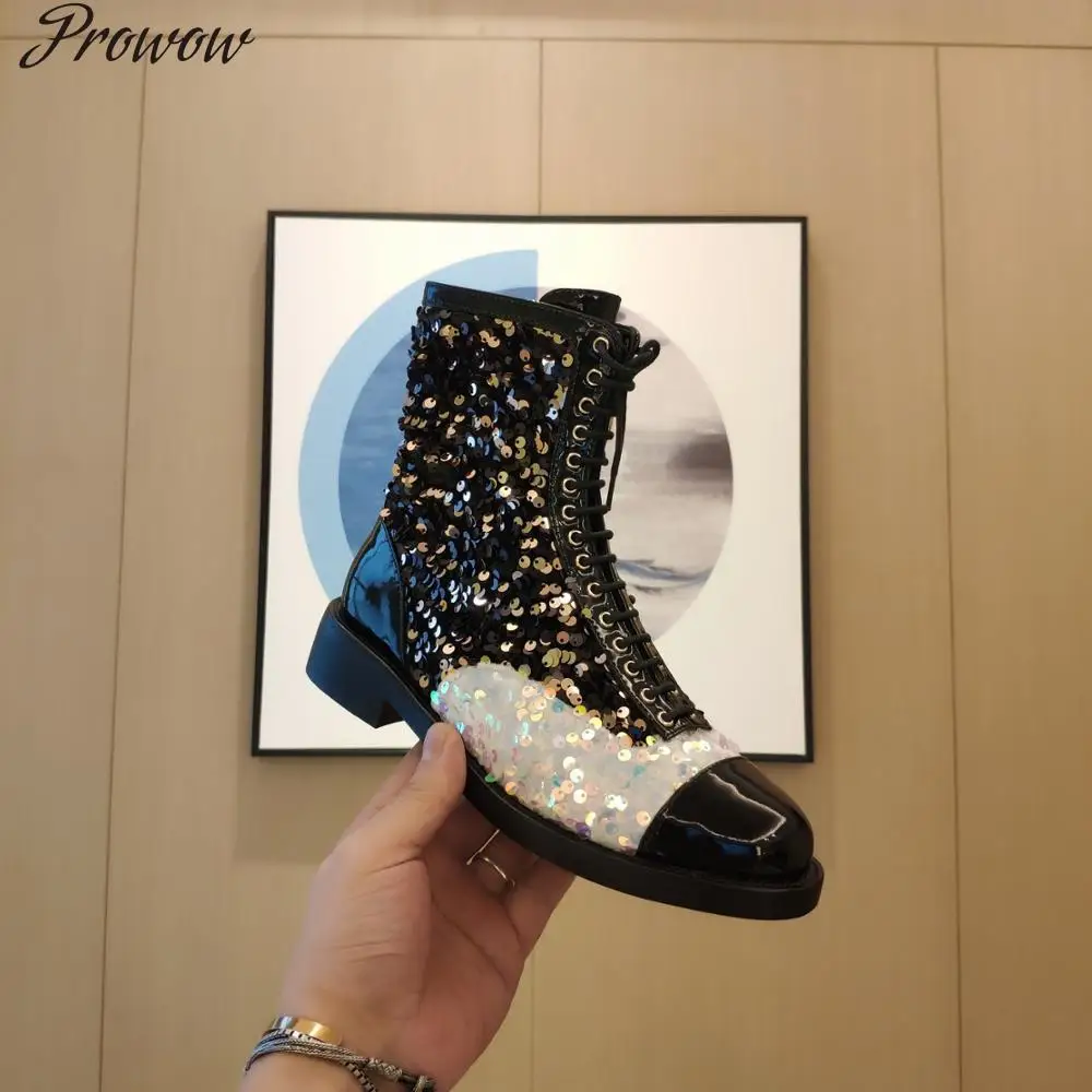 Prowow Sequin Women Ankle Boots Mixed Color Lace Up Female Martin Boots For Women Sandals Winter Boots 40
Prowow Sequin Women Ankle Boots Mixed Color Lace Up Female Martin Boots For Women Sandals Winter Boots 40