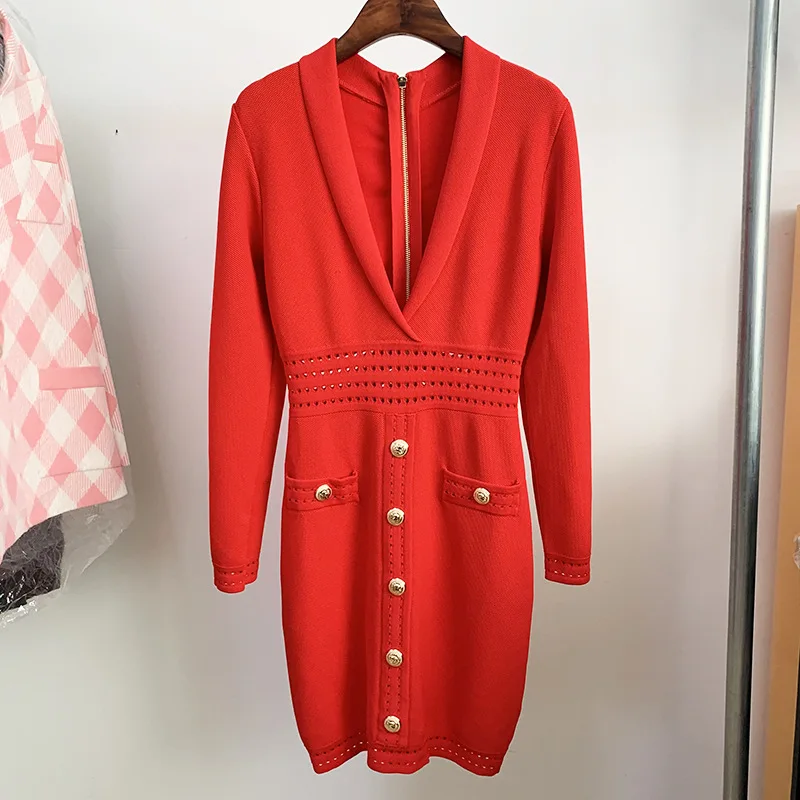 New Sexy V-style Lion Button Suit with Lapel and Knitted Buttock Dress in Autumn and Winter
New Sexy V-style Lion Button Suit with Lapel and Knitted Buttock Dress in Autumn and Winter