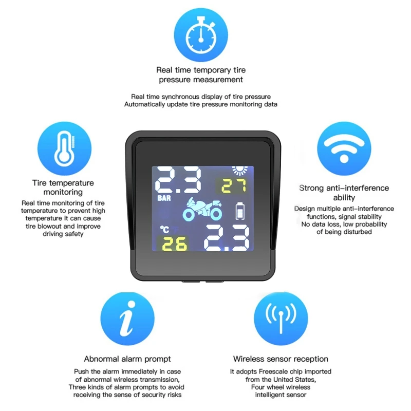Wireless High-precision Motorcycle Tire Pressure Monitoring System Waterproof Cordless High Accurancy Real-time Pressure Detecti
Wireless High-precision Motorcycle Tire Pressure Monitoring System Waterproof Cordless High Accurancy Real-time Pressure Detecti