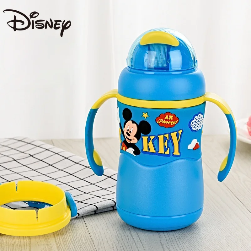 

Disney Children's Straw thermos cup handle stainless steel cartoon water bottle easy and anti choking baby learn to drink cup