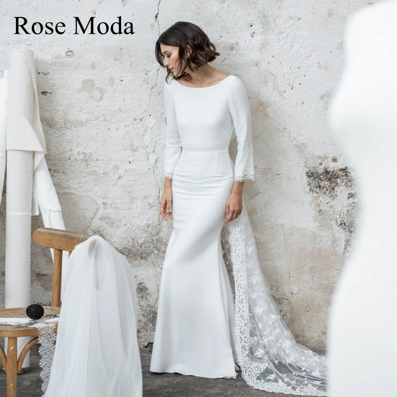 Rose Moda Long Sleeves Backless Boho Wedding Dress with Lace Train Destination Bridal Gown
Rose Moda Long Sleeves Backless Boho Wedding Dress with Lace Train Destination Bridal Gown