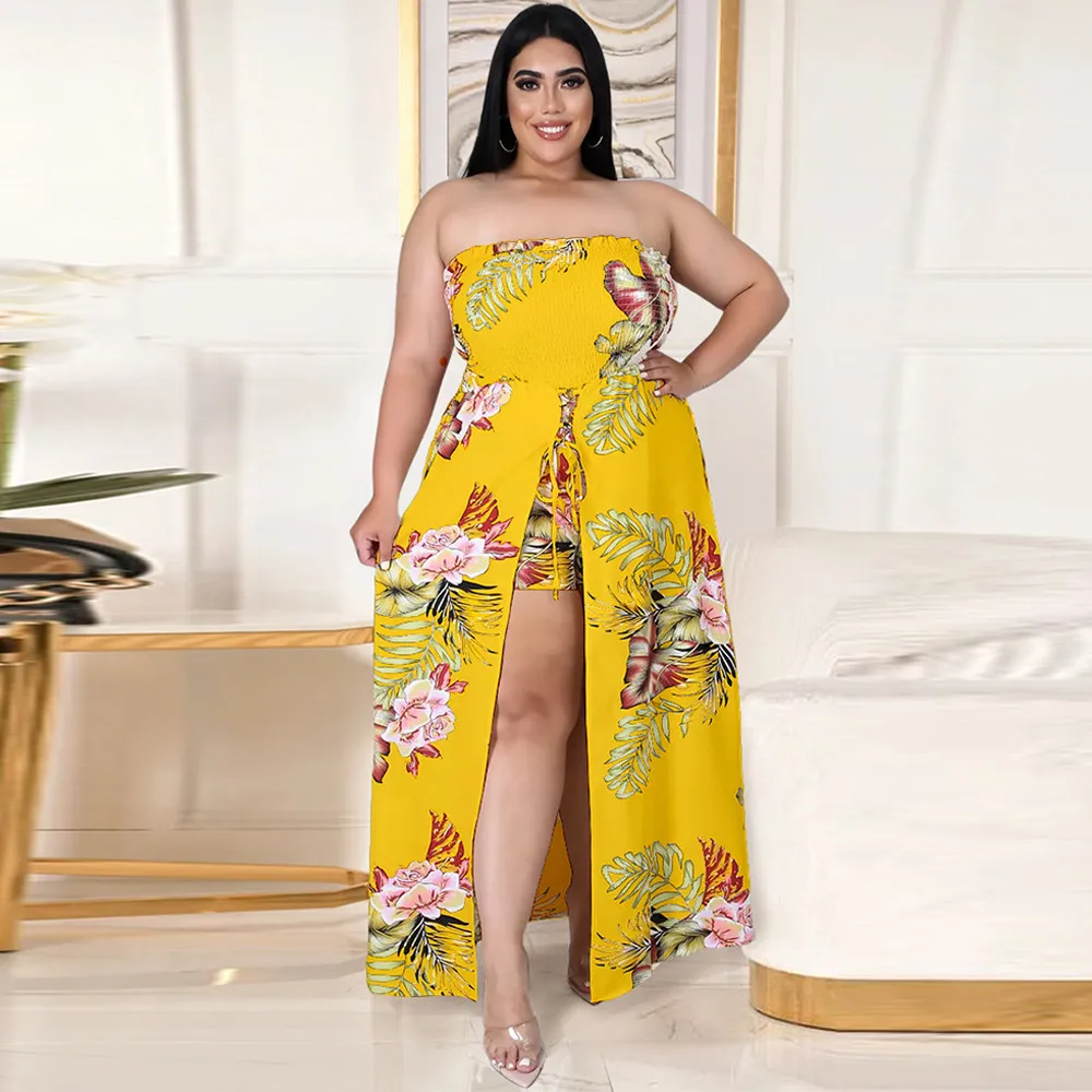 XL-5XL Plus Size Leaves Print Rompers Womens Jumpsuit Off The Shoulder Strapless Ruched Playsuit Summer Front High Split Outfit
XL-5XL Plus Size Leaves Print Rompers Womens Jumpsuit Off The Shoulder Strapless Ruched Playsuit Summer Front High Split Outfit