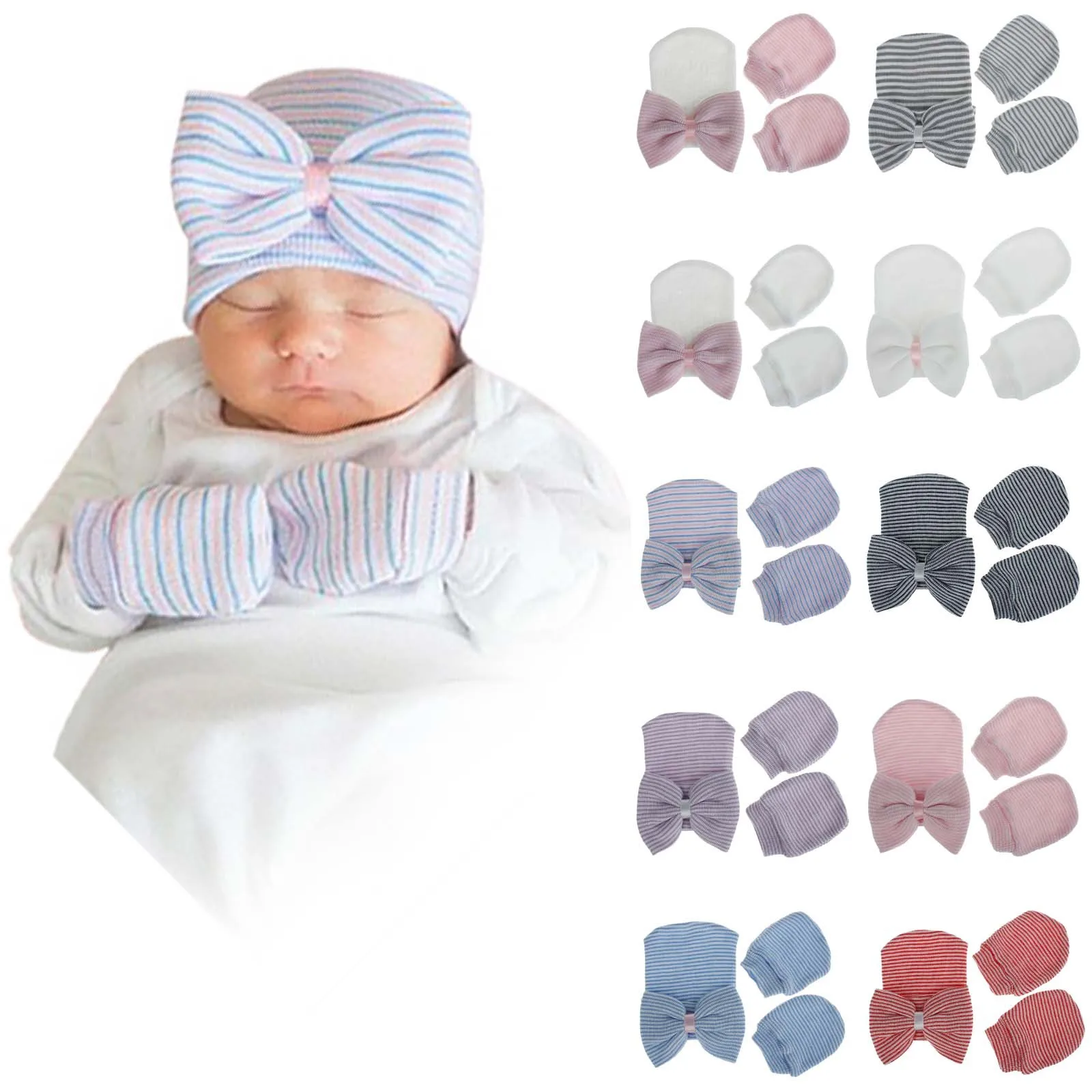 Baby Hat Warm Autumn Winter Beanies Stripe Bow Bonnet with Gloves Set Infant Boys Girls Caps New Turban Head Wraps pour enfants 
Baby Hat Warm Autumn Winter Beanies Stripe Bow Bonnet with Gloves Set Infant Boys Girls Caps New Turban Head Wraps pour enfants