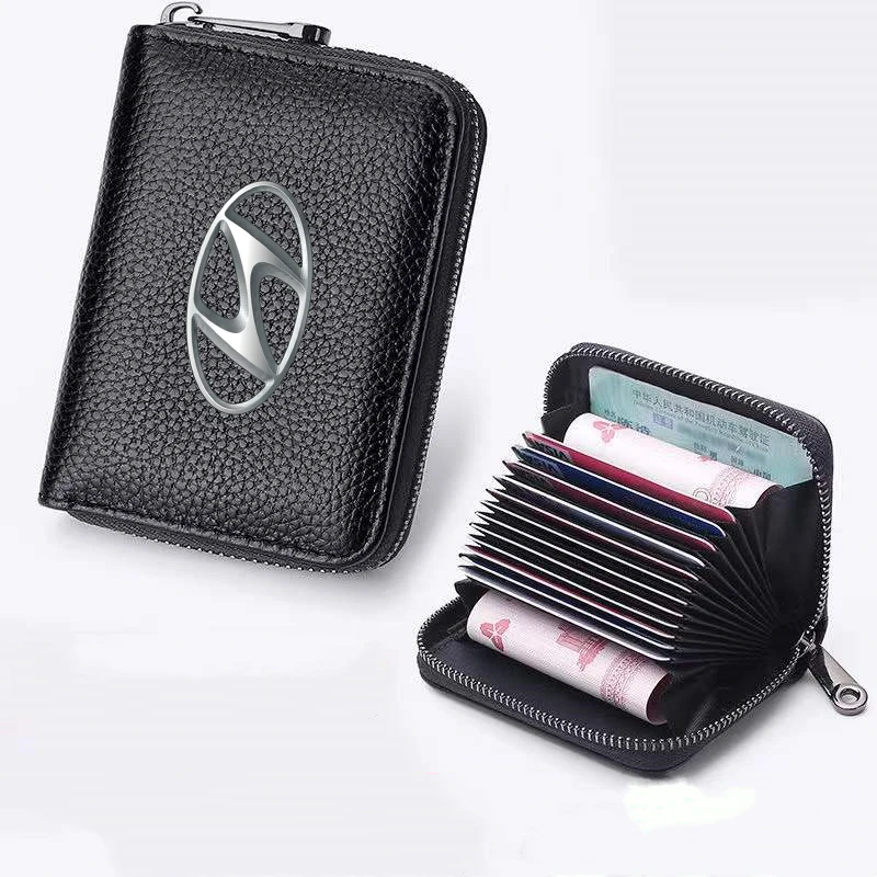 

For HYUNDAI Car Organ Card Case RFID Anti-theft Card Holder Purse Card Case Multifunctional Zipper Small Short Wallet