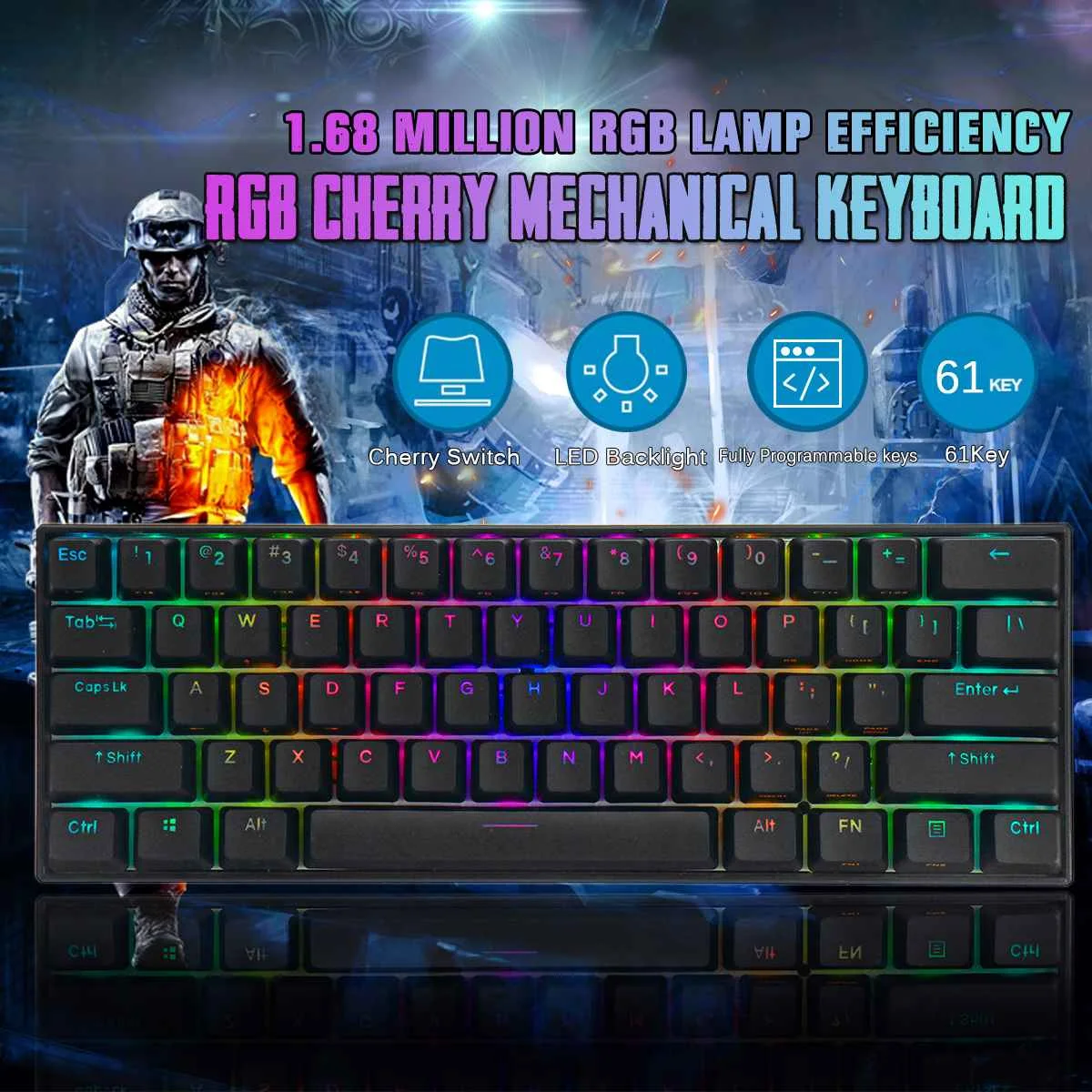 

61 клавиша 60% NKRO bluetooth 5,0 Type-C RGB Cherry MX Переключатель PBT двойной колпачок Механическая игровая клавиатура