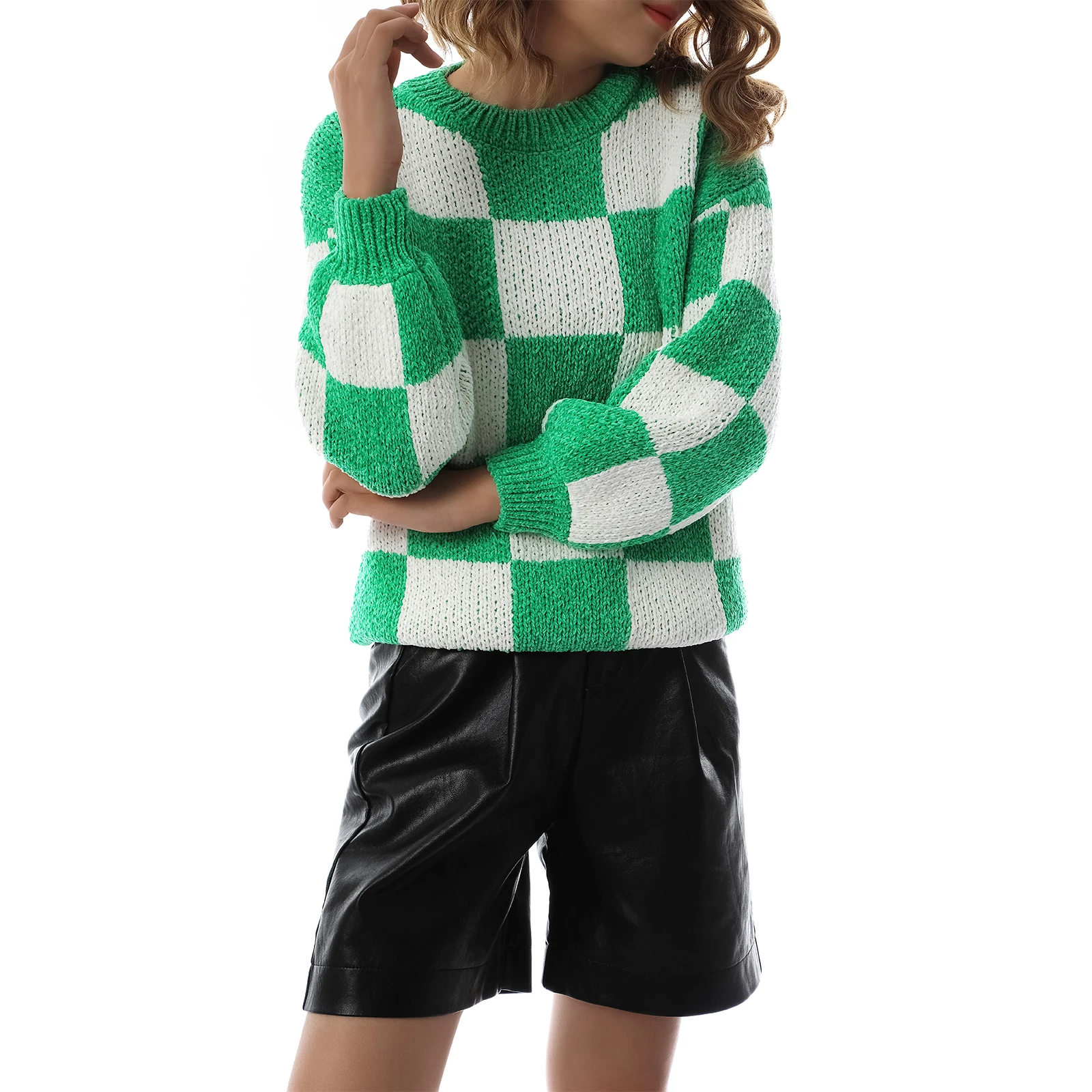 Female Sweater, Adults Checkerboard Round Neck Long Sleeve Knitwear Pullover for Autumn Winter, S/M/L
Female Sweater, Adults Checkerboard Round Neck Long Sleeve Knitwear Pullover for Autumn Winter, S/M/L