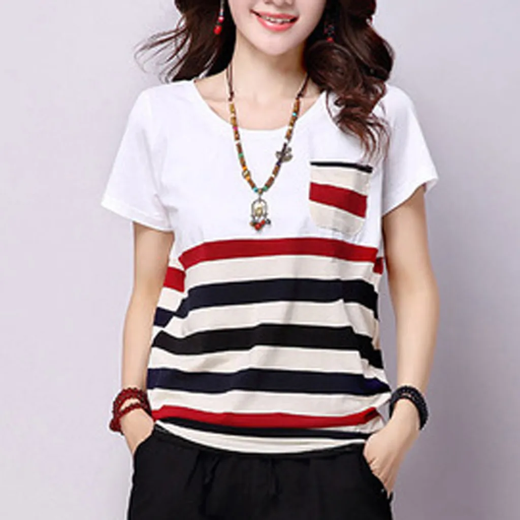 Fashion Women's Short-sleeved O-neck Shirt Ladies Summer Patchwork Top Female Large Size Loose Casual Blouse Camisetas Mujer y2k
Fashion Women's Short-sleeved O-neck Shirt Ladies Summer Patchwork Top Female Large Size Loose Casual Blouse Camisetas Mujer y2k