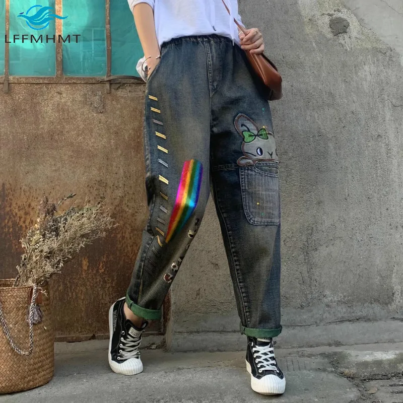 Women Spring Autumn Fashion Vintage Print Patchwork Denim Pant Office Lady Elastic Waist Harem Jeans Female Casual Loose Trouser
Women Spring Autumn Fashion Vintage Print Patchwork Denim Pant Office Lady Elastic Waist Harem Jeans Female Casual Loose Trouser