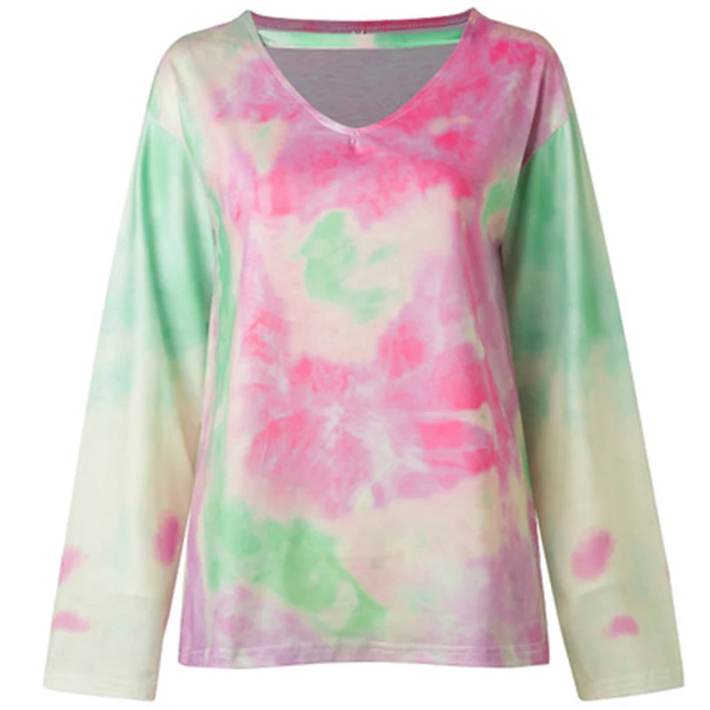2020 Women Tie Dye T-shirt Fashion Spring Autumn Long Sleeve Casual Loose V-neck Shirt Girls Streetwear Pullover Tee Tops
2020 Women Tie Dye T-shirt Fashion Spring Autumn Long Sleeve Casual Loose V-neck Shirt Girls Streetwear Pullover Tee Tops
