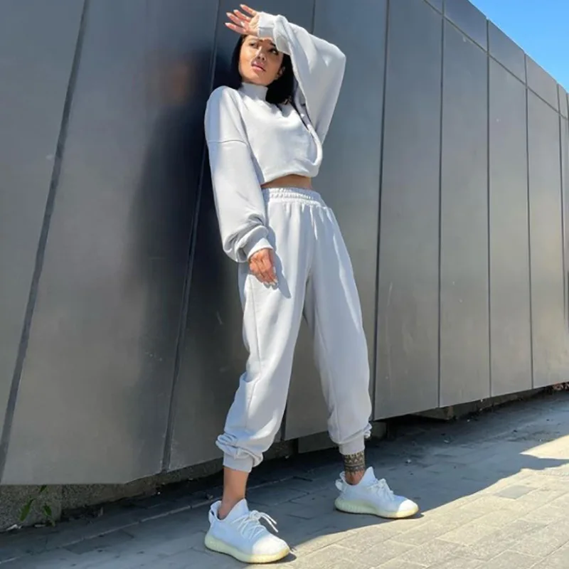 Women's Tracksuit Top High collar Two Pieces Set High Waist Pullover Hooded Joggers Suit Female 2021 Autumn Lady Sportwear Sets
Women's Tracksuit Top High collar Two Pieces Set High Waist Pullover Hooded Joggers Suit Female 2021 Autumn Lady Sportwear Sets