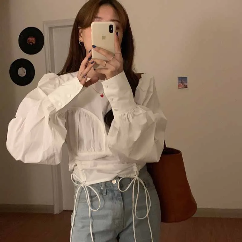 Design Drawstring Waist Stitching Fake Two-Piece Shirt Women Loose Shirts Vintage 2020 New Autumn Korean Puff Sleeve Blouse Tops
Design Drawstring Waist Stitching Fake Two-Piece Shirt Women Loose Shirts Vintage 2020 New Autumn Korean Puff Sleeve Blouse Tops