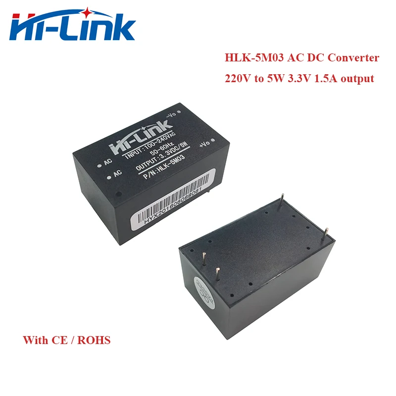 

Free Shipping 20pcs*3.3V 5W 1500mA HLK Step Down Converter AC DC Isolation Power Module HLK-5M03