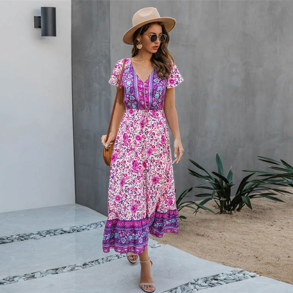 Sagace 2021 New Summer Loose Dress Fashion Womens Floral V-neck Solid Beach Style Bandage Short Sleeve Long Dress
Sagace 2021 New Summer Loose Dress Fashion Womens Floral V-neck Solid Beach Style Bandage Short Sleeve Long Dress