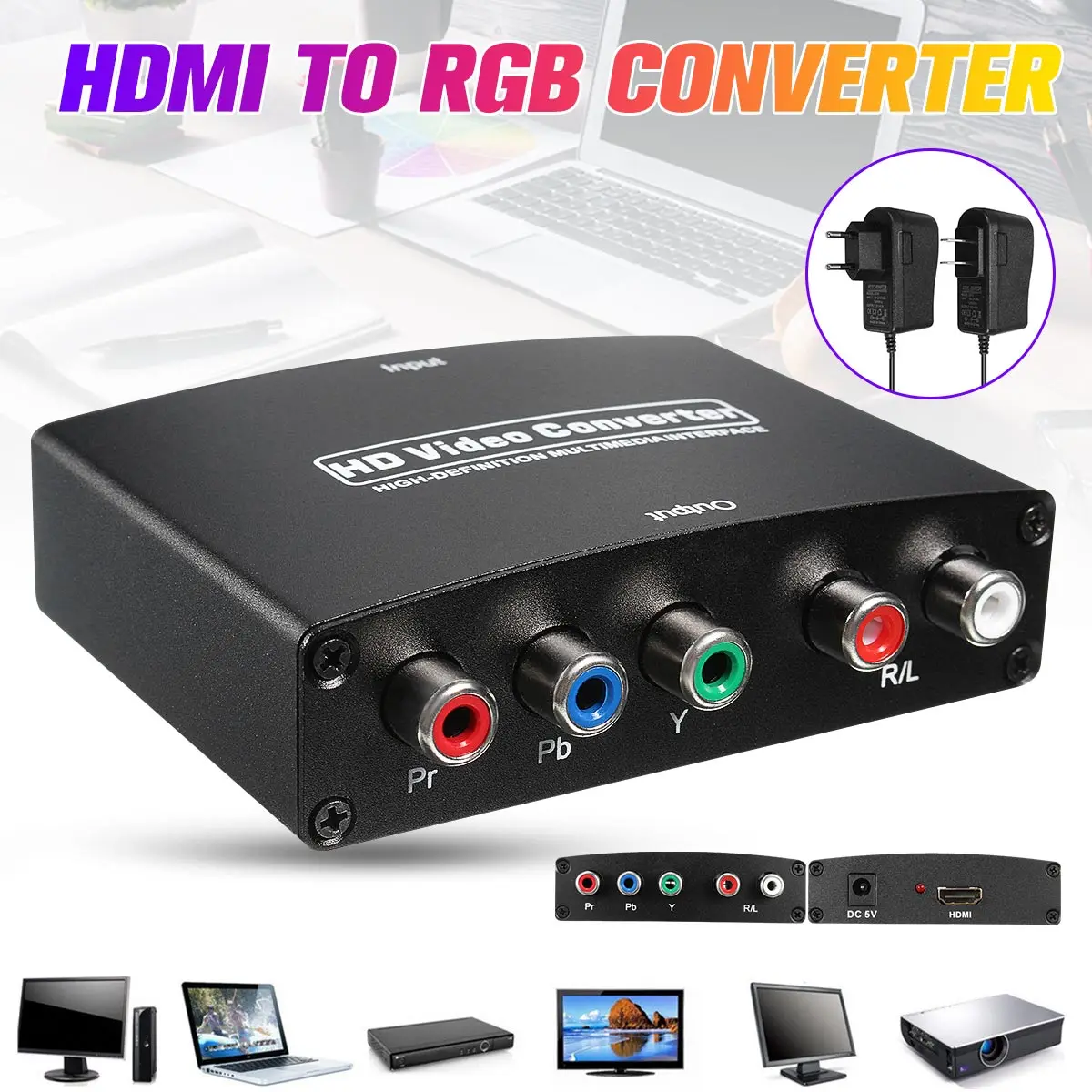 1080P compatible to RGB Component 5 RCA YPbPr Video + R/L Audio Converter Adapter TV PC
1080P compatible to RGB Component 5 RCA YPbPr Video + R/L Audio Converter Adapter TV PC