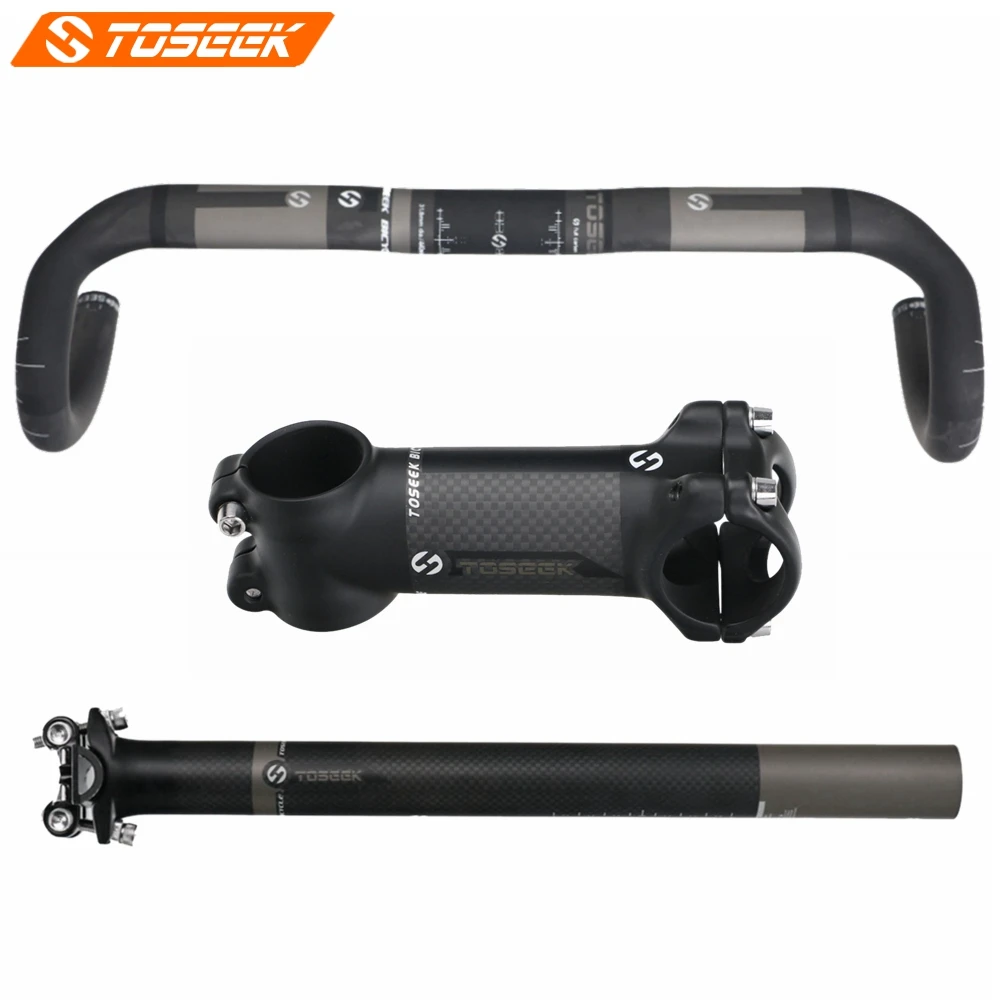 TOSEEK Carbon Fiber Road Bike Bent Bar Set Handlebar + Stem + Seatpost Road Bicycle Parts
TOSEEK Carbon Fiber Road Bike Bent Bar Set Handlebar + Stem + Seatpost Road Bicycle Parts