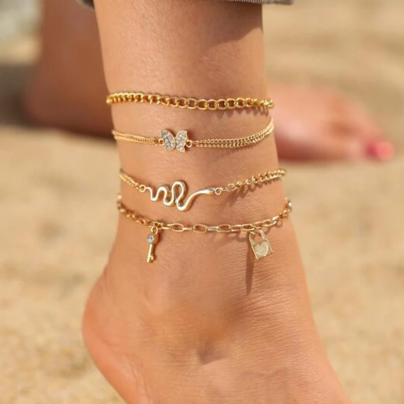 2022 Fashion Trend Accessories Alloy Anklet Set Retro Personality Snake Chain Butterfly Lock Pendant Combination Foot Ornaments
2022 Fashion Trend Accessories Alloy Anklet Set Retro Personality Snake Chain Butterfly Lock Pendant Combination Foot Ornaments